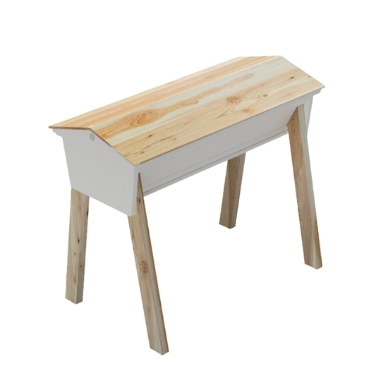 Natural pine wood top bar beehive with PETG monitoring window for treatment-free beekeeping