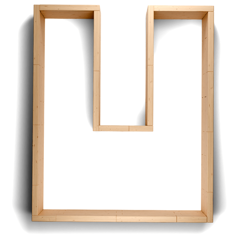 Individual larch wood pieces for modular U-shaped raised bed assembly