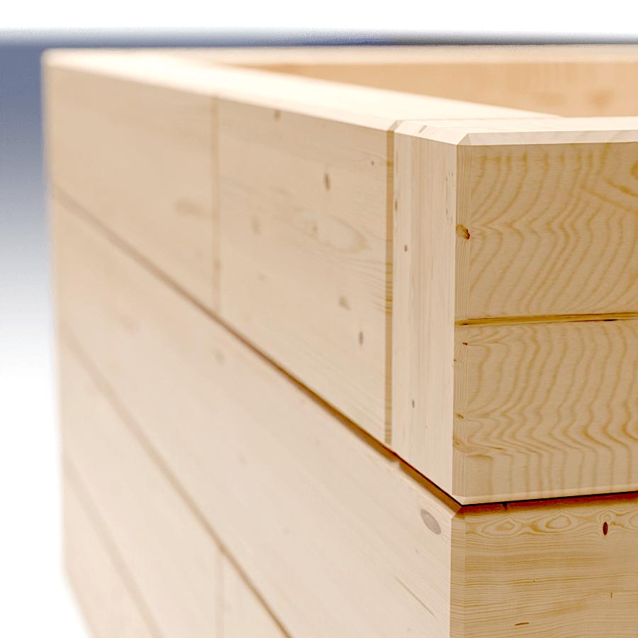 Modular larch wood raised bed individual building blocks for DIY garden construction